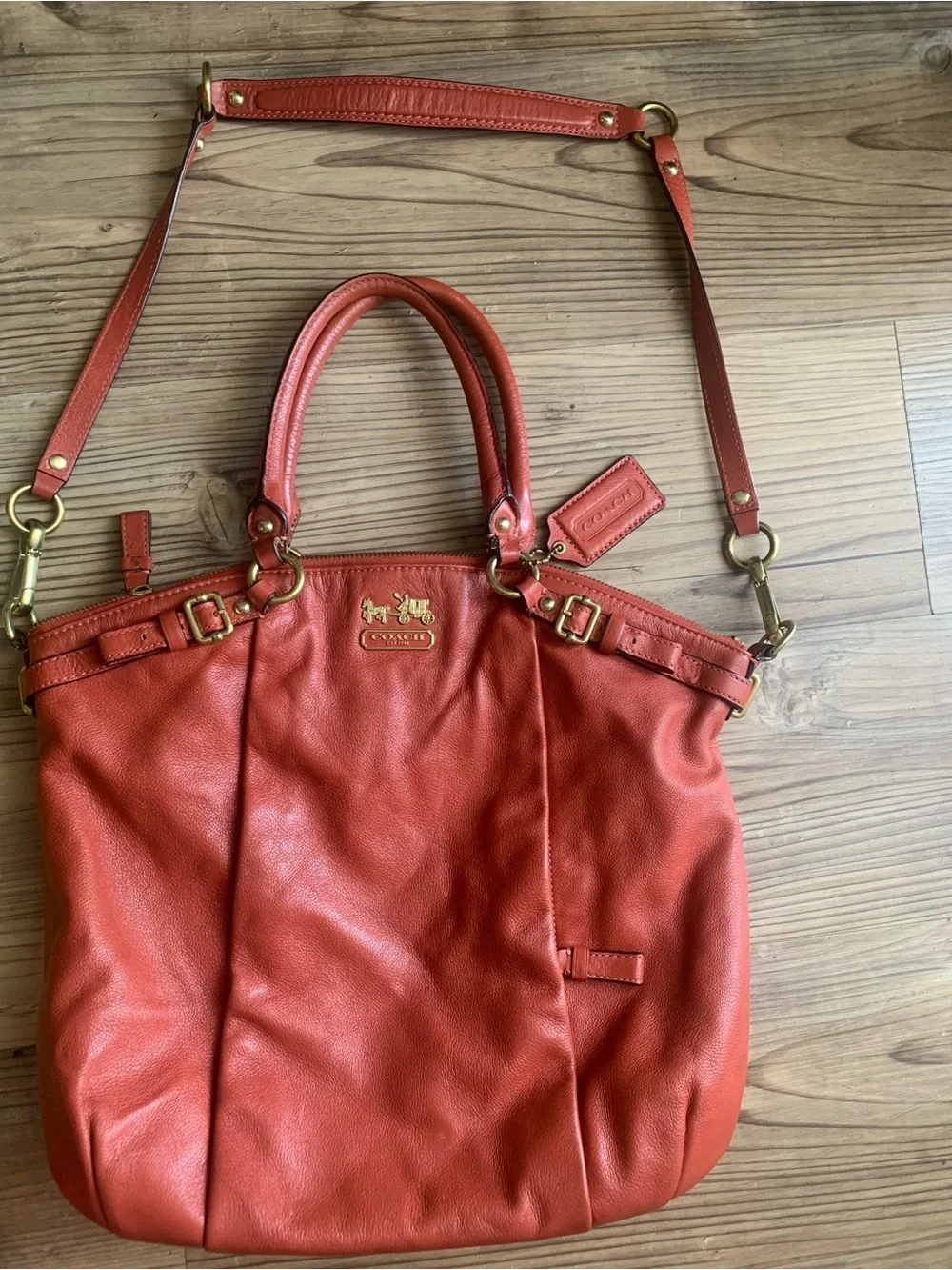 Coach 18641 Madison Leather Lindsey Satchel Shoulder Bag Burnt Orange